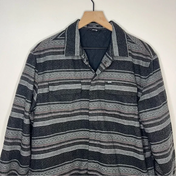 KR3W Lined Shirt Jacket Shacket Size Large KREW Wool Blend Canvas Stripes Black - Picture 4 of 6